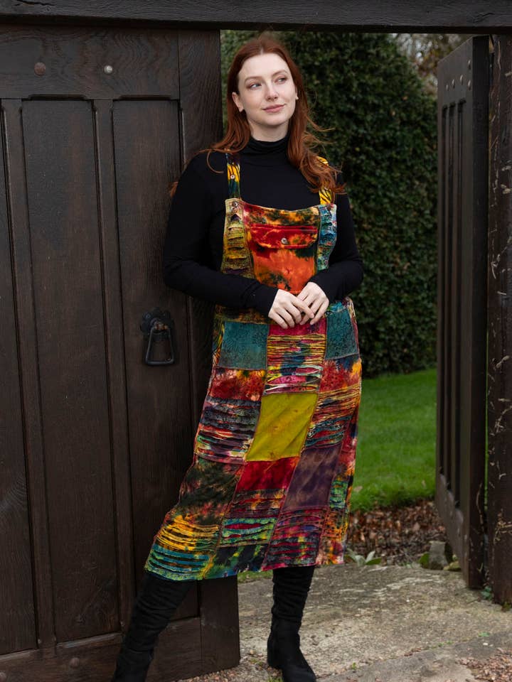 Verity velvet tie dye pinafore dress for wholesale by Wicked Dragon Clothing