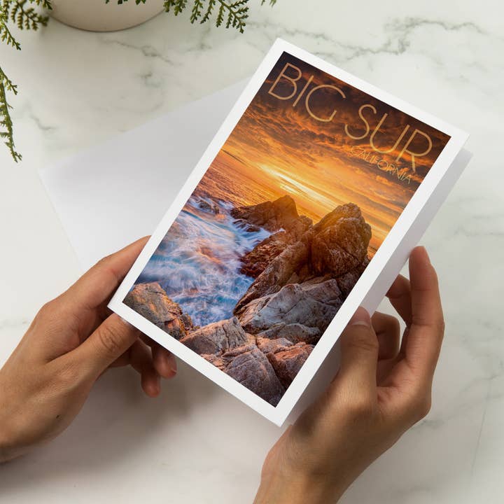 Lantern Press - Wholesale Everyday greeting card - GREETING CARD Big Sur, California, Rocks & Sunset5