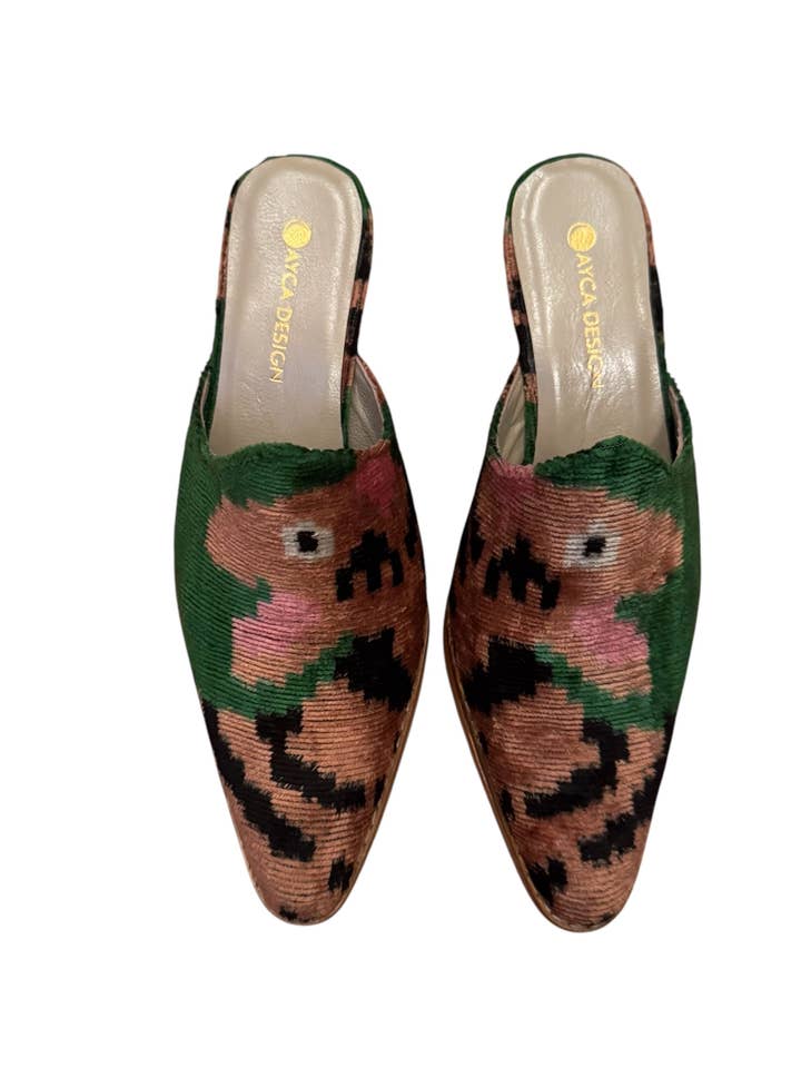 Silk Velvet Ikat Chunky Heel Mule for wholesale by AYCA DESIGN