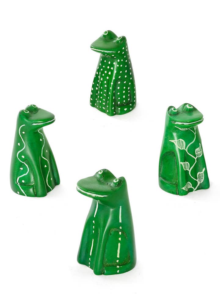 Set of Four Googley Green Soapstone Frogs for wholesale by Swahili | AFRICAN MODERN