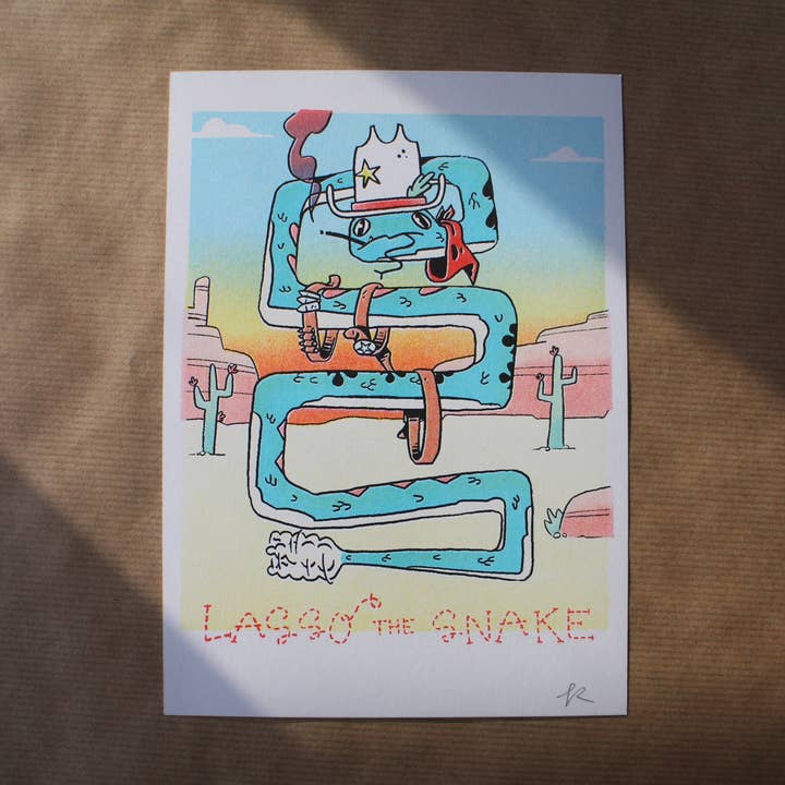Lasso the Snake - Signed A5 Risograph Art Print for wholesale by Tomi Russell