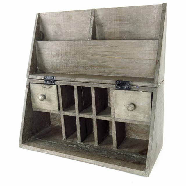 Vagabond Vintage - Wholesale Desk Organizer - Rustic Recycled Pine Folding Campaign Desk Organizer