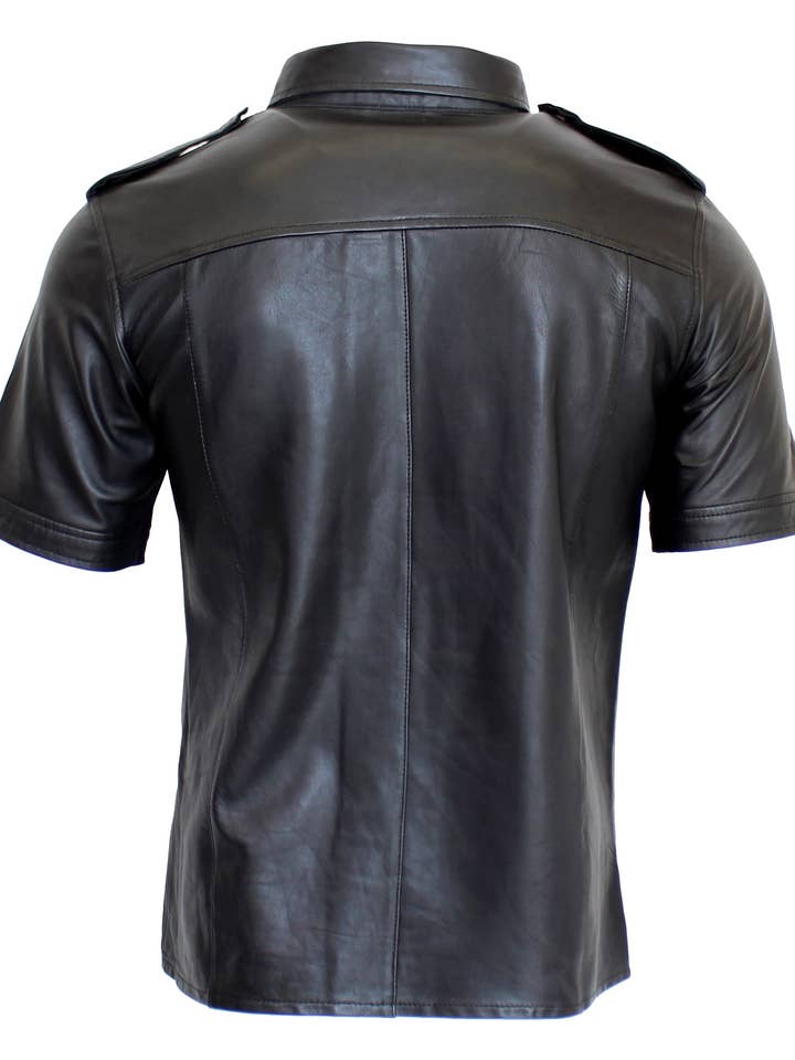 nero Camicia da uomo in pelle a maniche corte - pelle di agnello premium in vendita all'ingrosso su Faire2