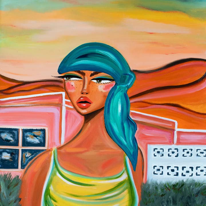 Colorful Palm Springs Woman Fine Art Print for wholesale by Aim Straley Art