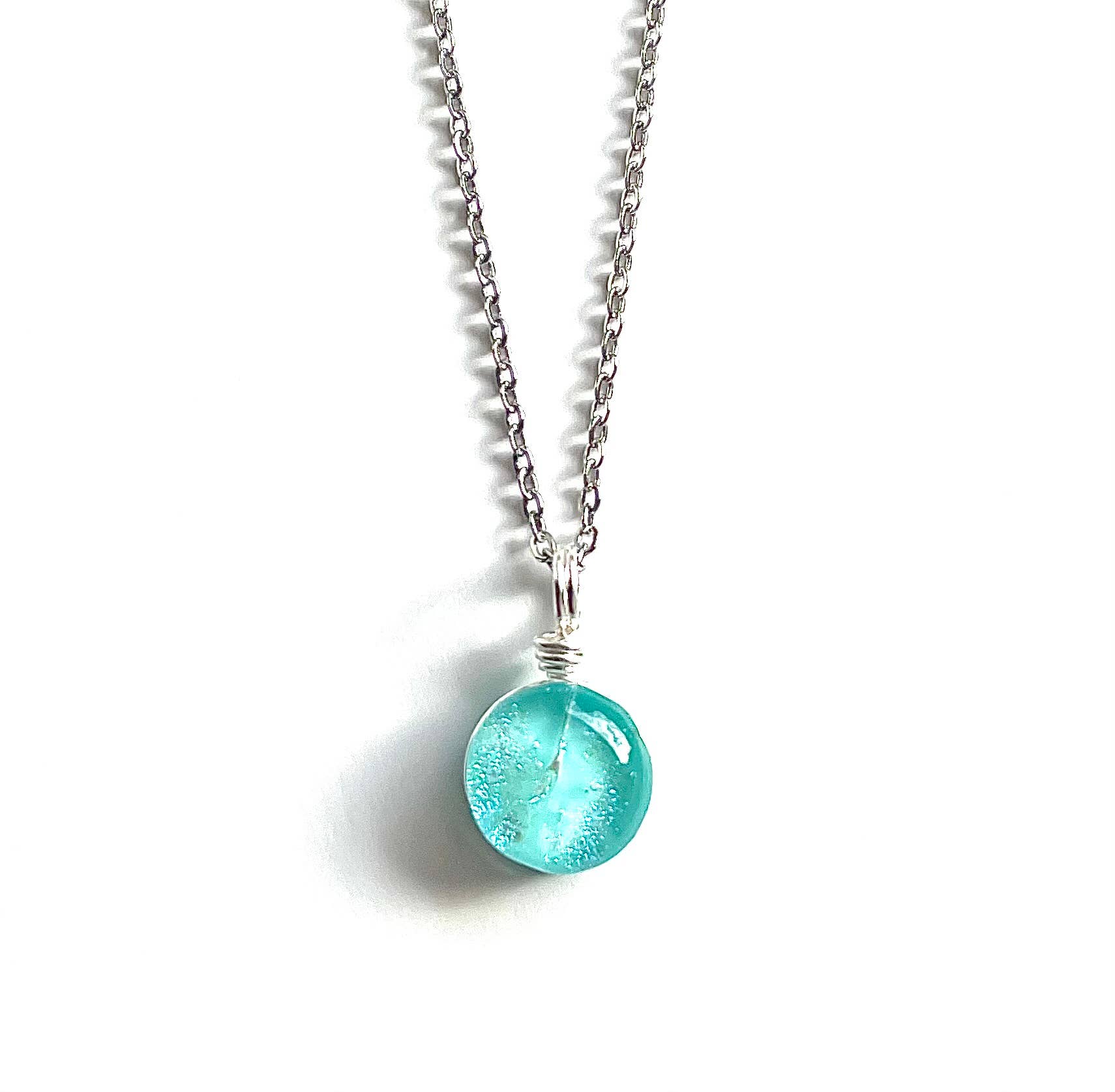 Flame Work Designs - Glass Jewelry - Wholesale Pendant/Charm Necklace - Round Dichroic Glass Pendant - Light Blue6