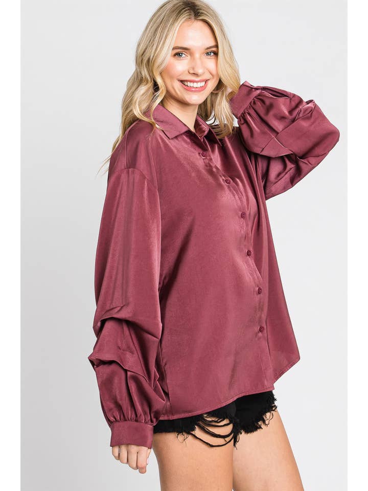 GeeGee x Lovelo - Venta al por mayor Camisa con botones - Mujer - Blusa de satén liso Plus, ST1934PL1