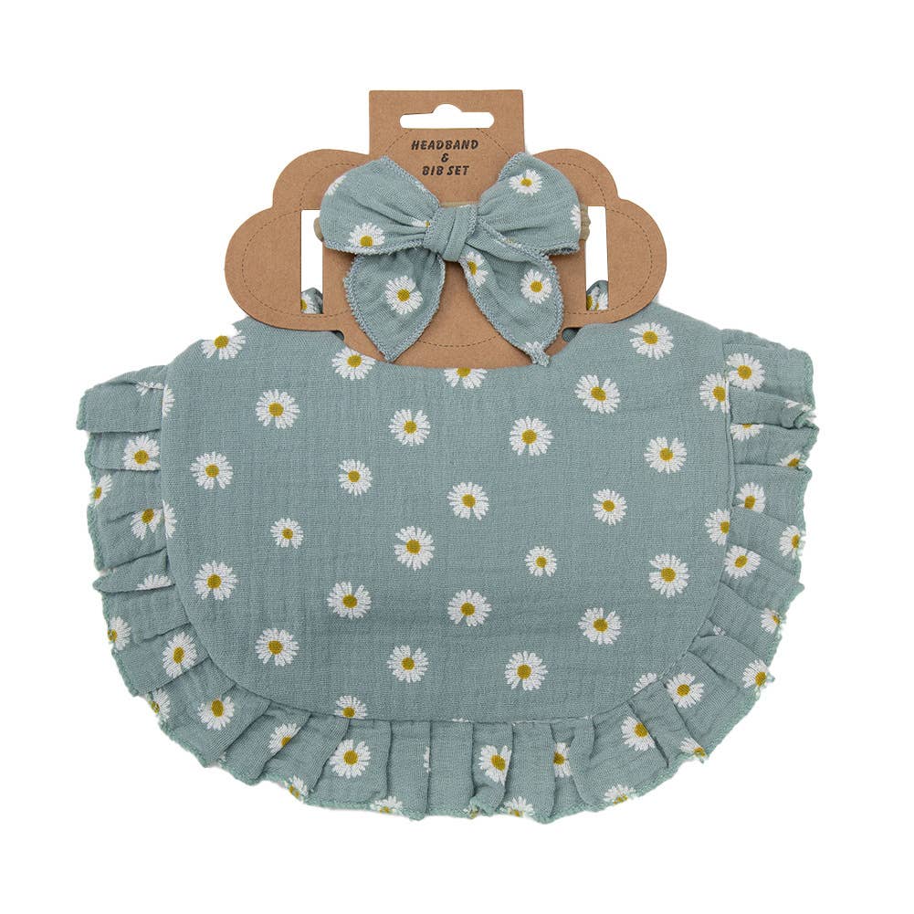 Little Trendy - Vente Bavoir - bébés - Ensembles de bavoirs et de bandeaux en dentelle à volants en coton floral pour bébé14
