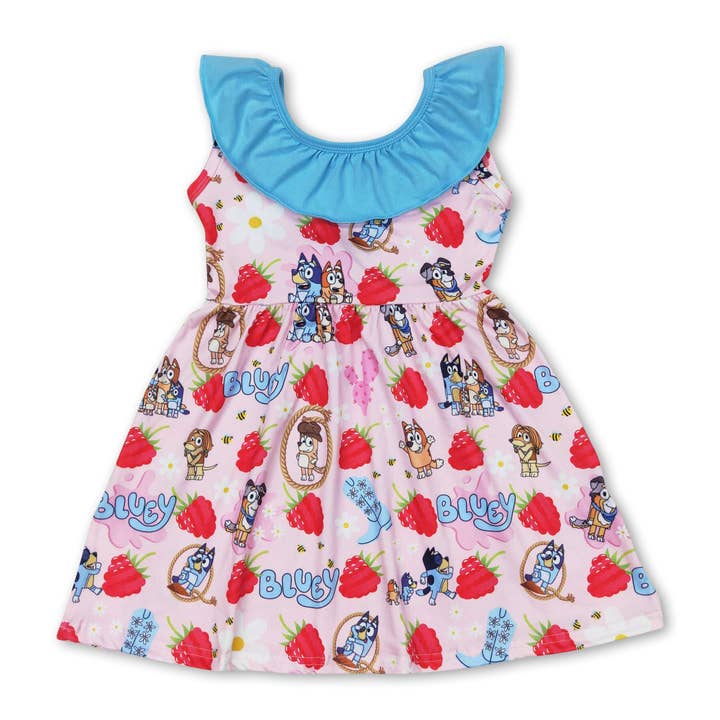 Sleeveless ruffle dog strawberry boots girls dresses for wholesale by Yawoo Garments