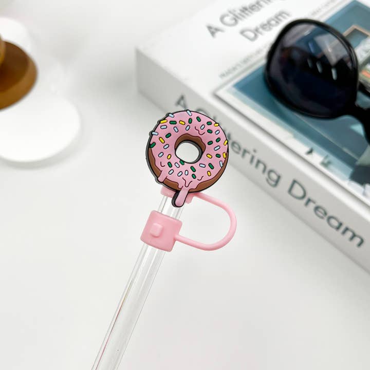 SoapElenGlen - Wholesale Drinking straw - Donut Straw Cover Cute Cartoon Straw Toppers2