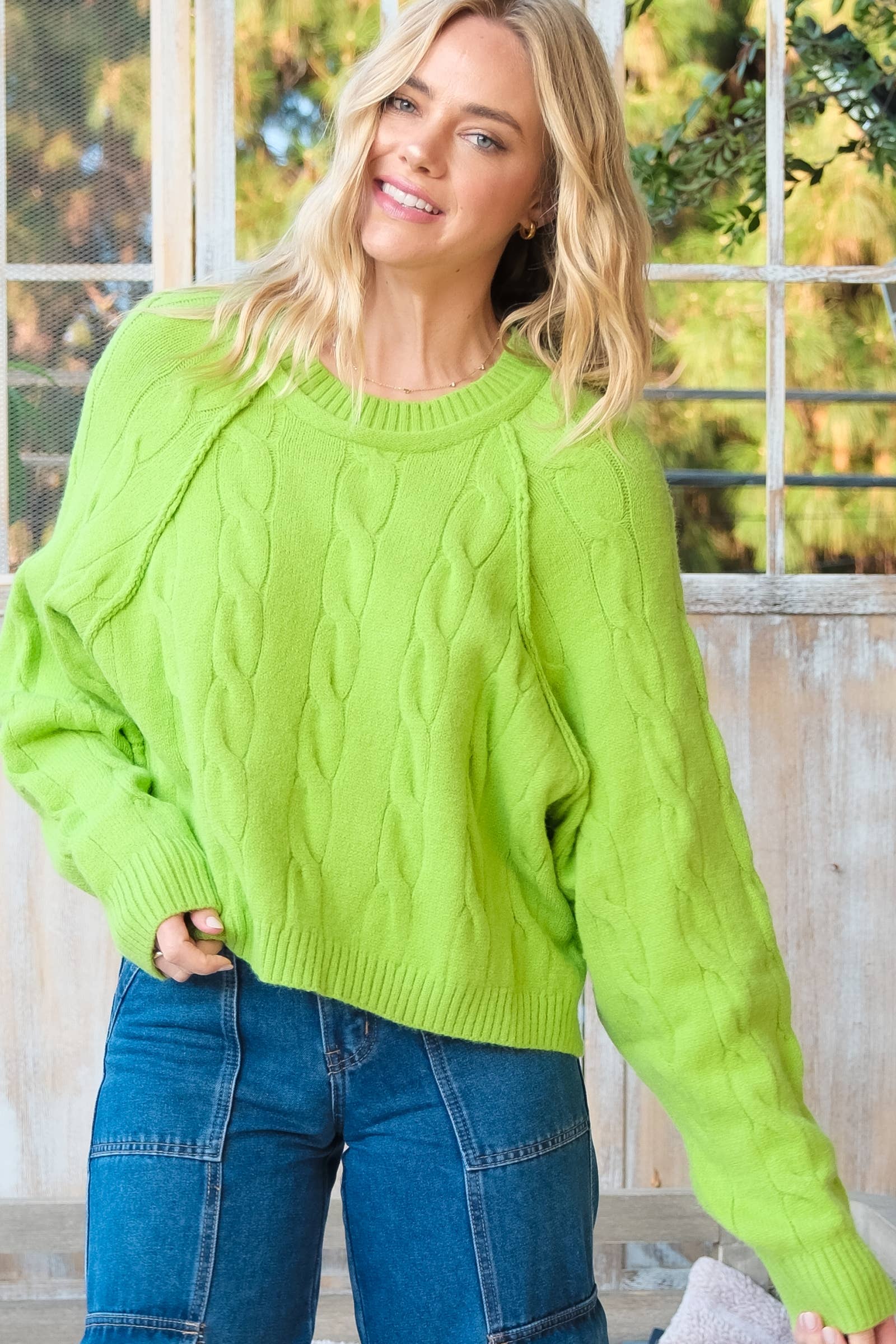 Nicabel - Wholesale Knit Sweater - Women's - Plus raglan sleeve cable knit sweater-PSW94199