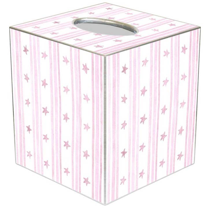 Marye-Kelley - Wholesale Tissue Box - Pink Wavy Stars & Stripes Tissue Box Cover