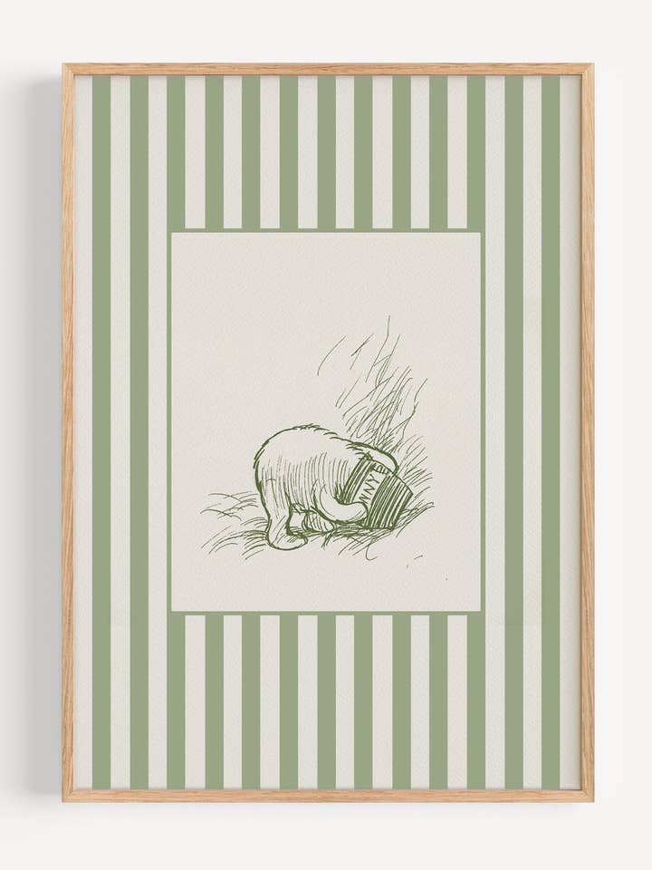Grüner Winnie Puuh Honigtopf Druck | Klassische Kinderzimmer Wandkunst I161-7 für den Großhandel von Peardrop Prints