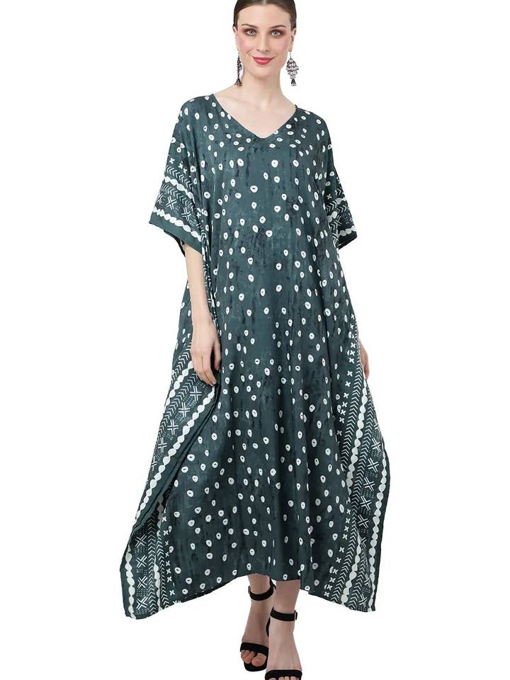 Women Long Kaftan Summer Holiday Caftan Dress Soothing Green for wholesale by Miss Lavish London
