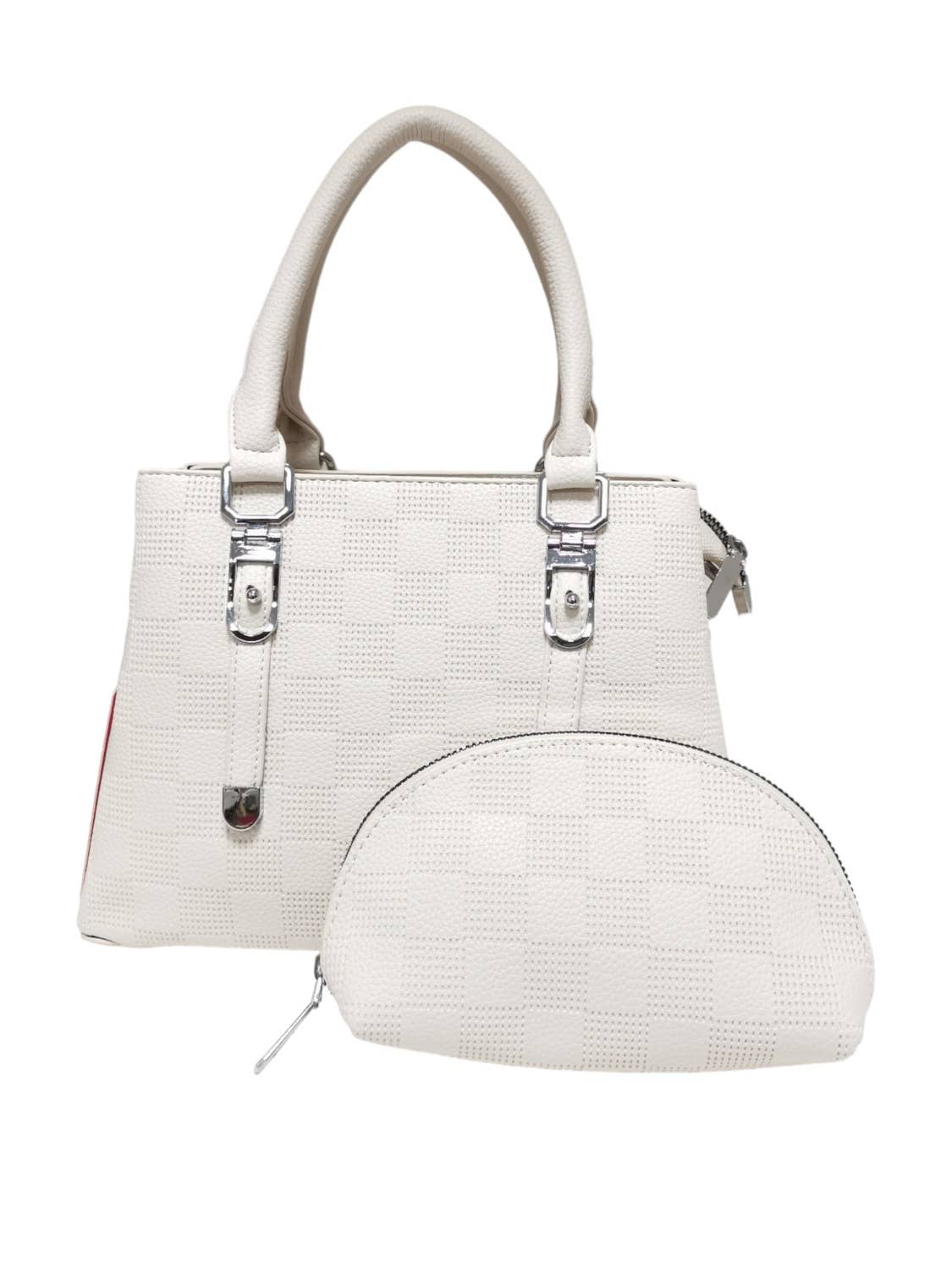 Superbia - Wholesale Top Handle Bag - Women's - Soft Check Print Silver Toned 3 Compartment 2 in 1 Bag-Y8832