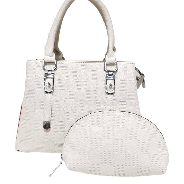 Superbia - Wholesale Top Handle Bag - Women's - Soft Check Print Silver Toned 3 Compartment 2 in 1 Bag-Y8832