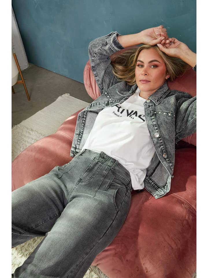 36X Jean large taille haute à détails-WP005950 en vente sur Faire9