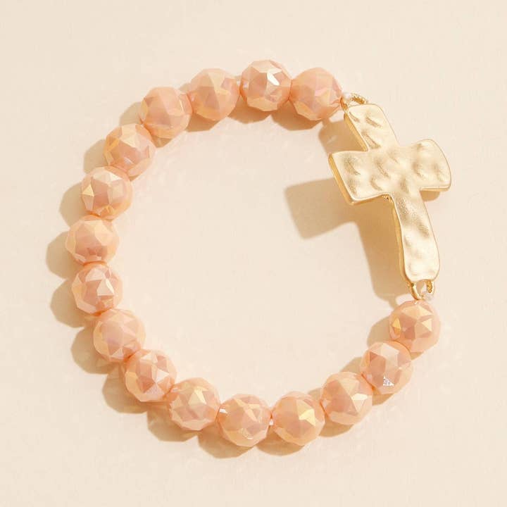 Lilla Haven - Wholesale Beaded Bracelet - Cross Charm Glass Beaded Stretch Bracelet8