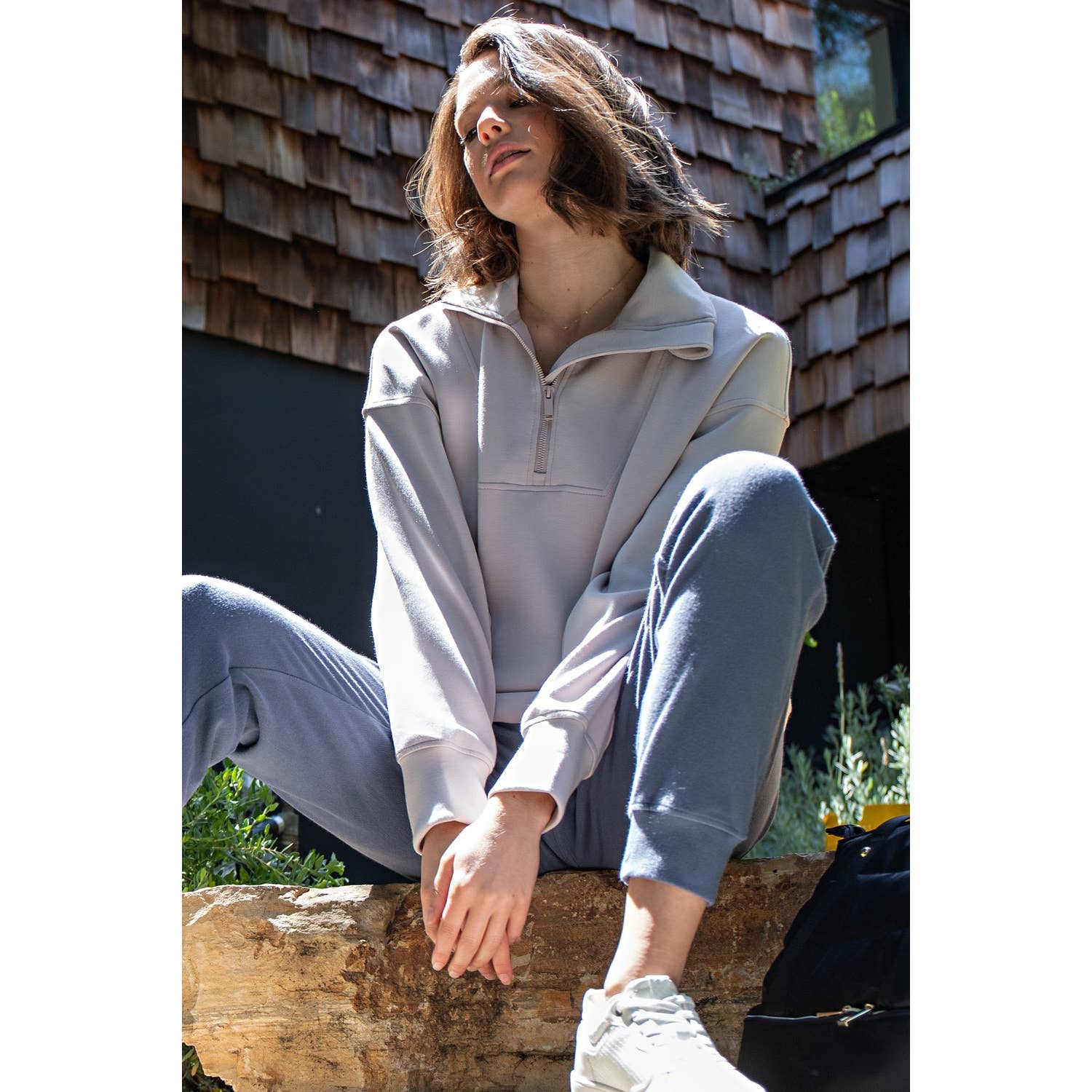 Rae Mode - Vendita all'ingrosso Felpa - Donna - PULLOVER CON COLLO A IMBUTO E ZIP A QUARTO IN MODAL SCUBA48