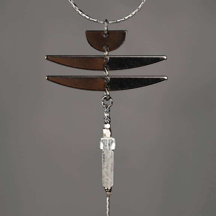 Deco Dragonfly Semi Precious Tube Drop Necklace (Gunmetal) for wholesale by KBD Studio