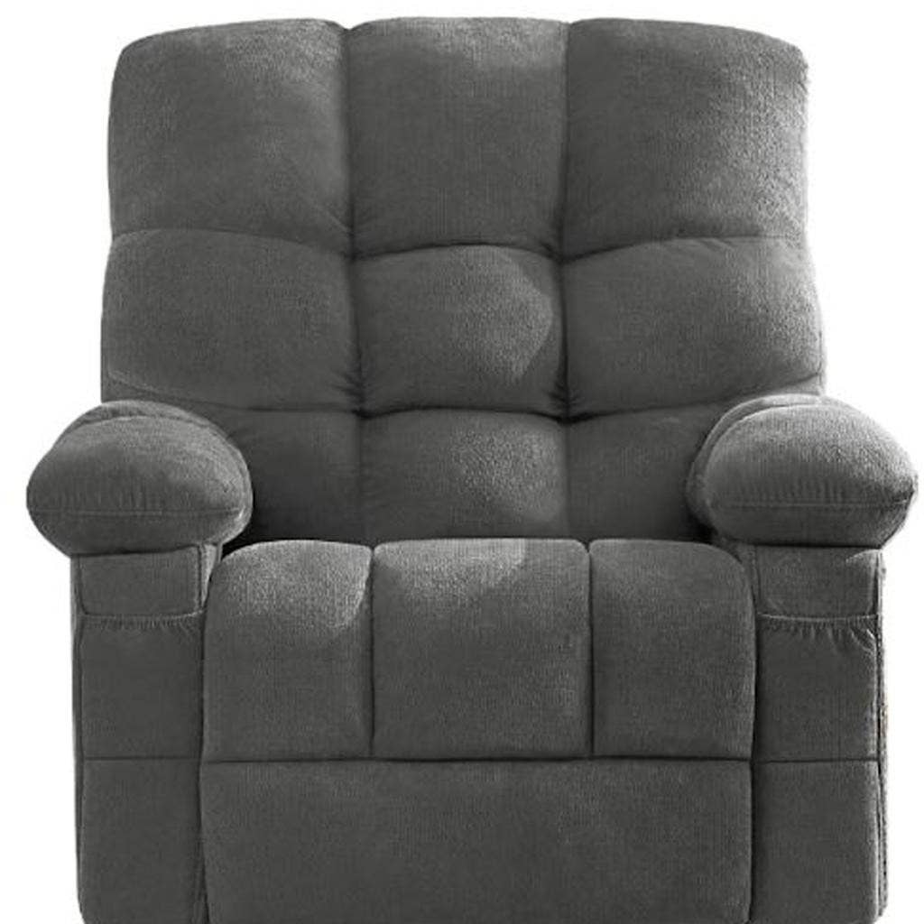 HomeRoots - Wholesale Chair - 39" Gray Tufted Chenille Heated Massage Swivel Rocker Recliner With USB4