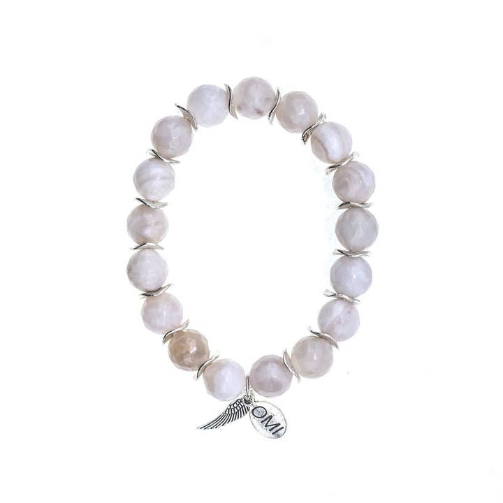 Bracelet en perles d'agate naturelle à facettes avec entretoises en argent, 10 mm, vente en gros pour la vente par omibeads