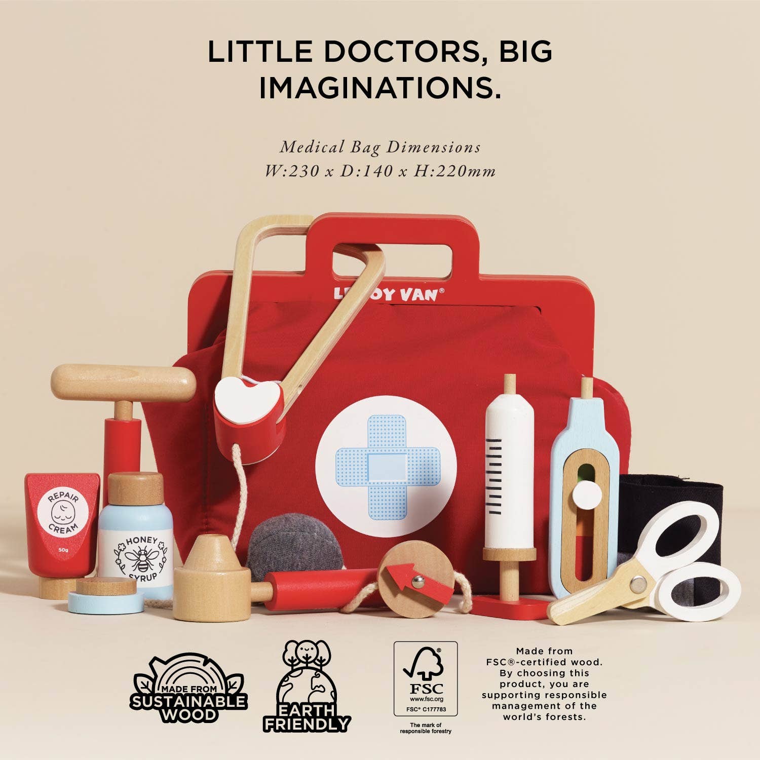 Le Toy Van, Inc. - Wholesale Toy Set - Kids - Vintage Doctor Roleplay Wooden Kit5