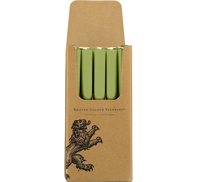 BRITISH COLOUR STANDARD - Wholesale Tapered Candle/Candlestick - Olive Green Eco Dinner Candles, 25 per pack1