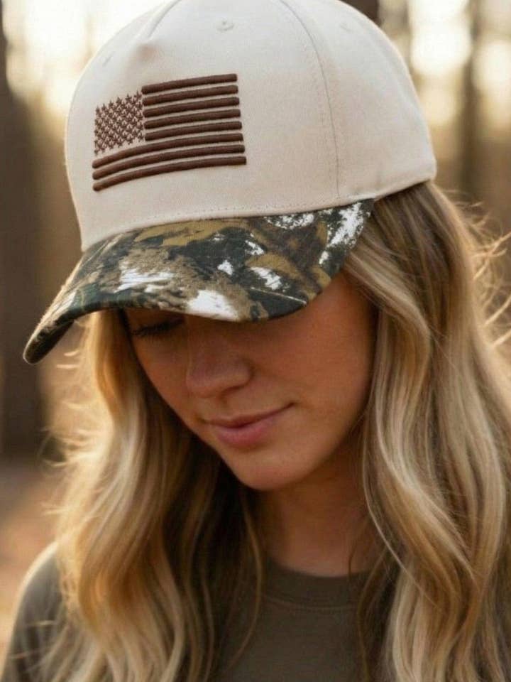 SF252105 Flag and Camo Embroidered Trucker Hat for wholesale by MiMi Wholesale
