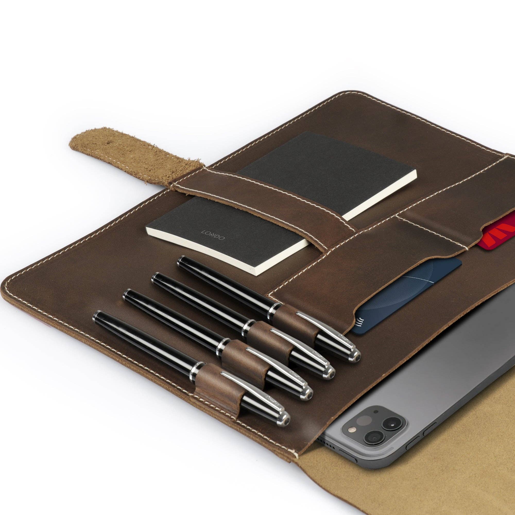 Londo – Engroshandel Taske til bærbar computer/tablet - Unisex – Londo Ægte Læder Tablet Cover med To Kortlommer & Læder Pen / Blyantholdere16