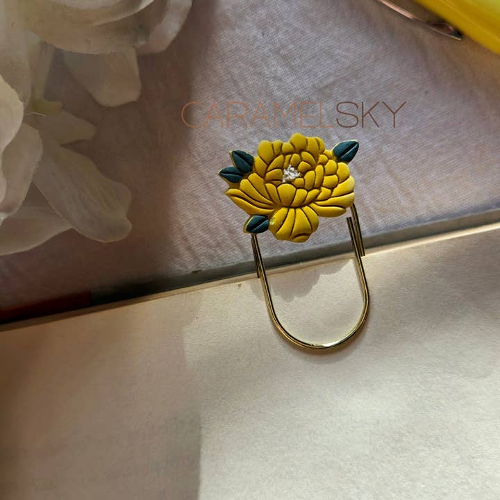 Caramel Sky - Wholesale Bookmark - Handmade Peony Flower Paperclip Bookmark, Clay Bookmark2
