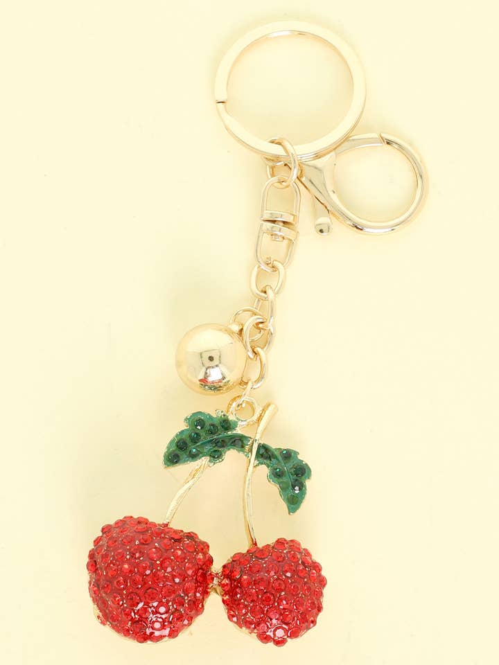 Red Crystal Rhinestone Cherry Keychain for wholesale by SP Sophia Collection