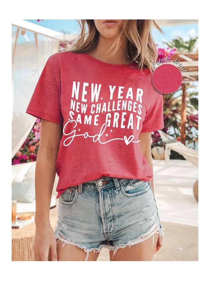 COLORBEAR – Engroshandel Grafisk t-shirt - Dame – Ny År Nye Udfordringer Grafisk Tyk Bomulds T-shirt4