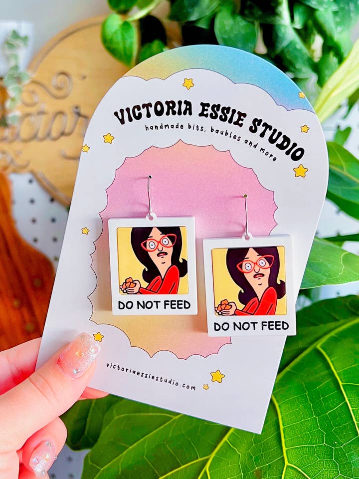 DO NOT FEED Linda Bob's Burger Earrings for wholesale by Victoria Essie Studio