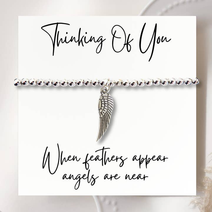 Aye Do Gifts - Wholesale Charm/dangle bracelet - Angel Feather Silver Beaded Bracelet & Card