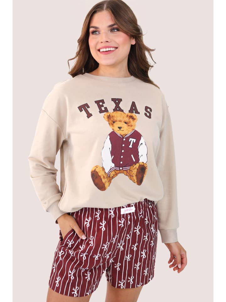 Neutral Benny The Bear Texas Pullover- Maroon for wholesale on Faire6