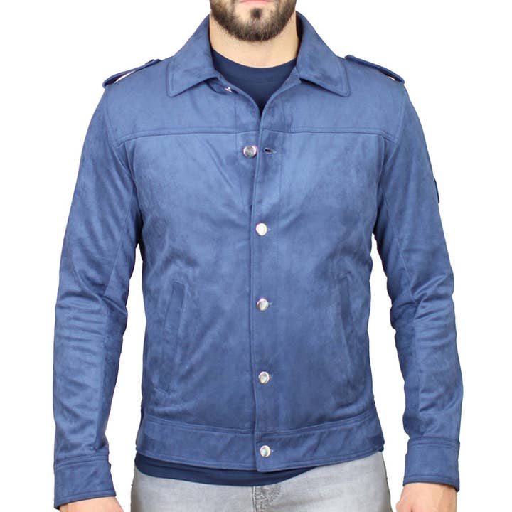 Giacca uomo ecologica scamosciata blu per la vendita all'ingrosso da parte di Vinto Exclusive