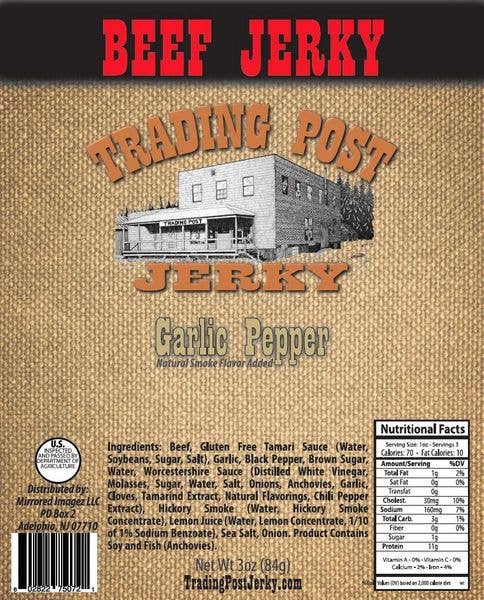 Trading Post Jerky - Wholesale Jerky - Garlic Pepper Brisket Beef Jerky (Gluten Free) 3oz