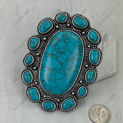 RGY251230-06-BLÅ Sølvmetal med blå turkis sten oval ring for engroshandel hos Western Elite Jewelry