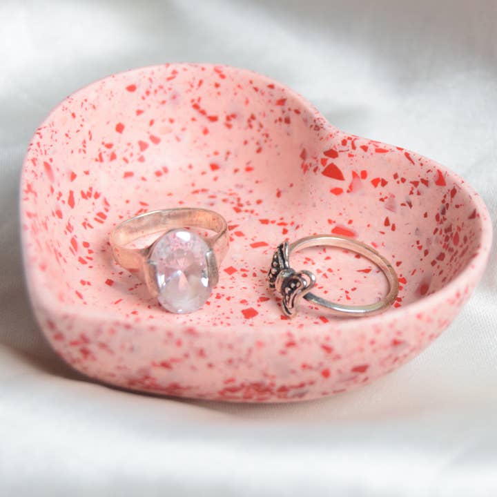 Valentine's Day Red Terrazzo Jesmonite Ring Dish - Heart for wholesale by Fox and Bunny Rise