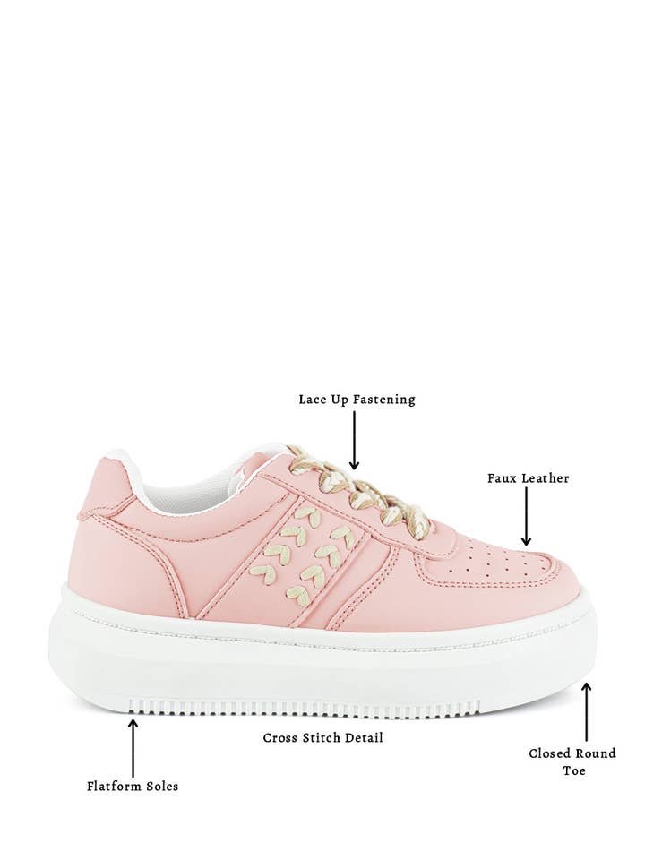 Rag Company – wholesale Lifestyle trainers – Women′s – Monigue Faux Leather Cross Stitch Detail Sneakers9