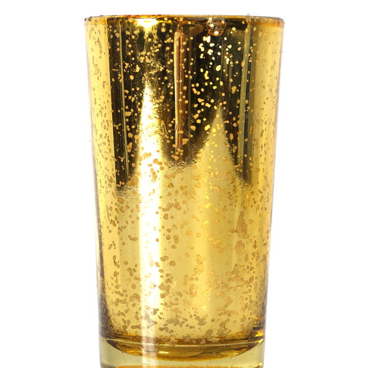 Set di 6 tazze votive in vetro mercurio dorato (12,7 cm di altezza x 2,75" di larghezza) per la vendita all'ingrosso da parte di S.N.K. Home Decor