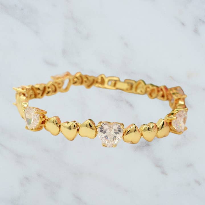 CLAIRE - Tennisarmbånd - Armbånd med hjerteformede bombè og hjerteformede Cubic Zirconia for engroshandel hos Daemon srls