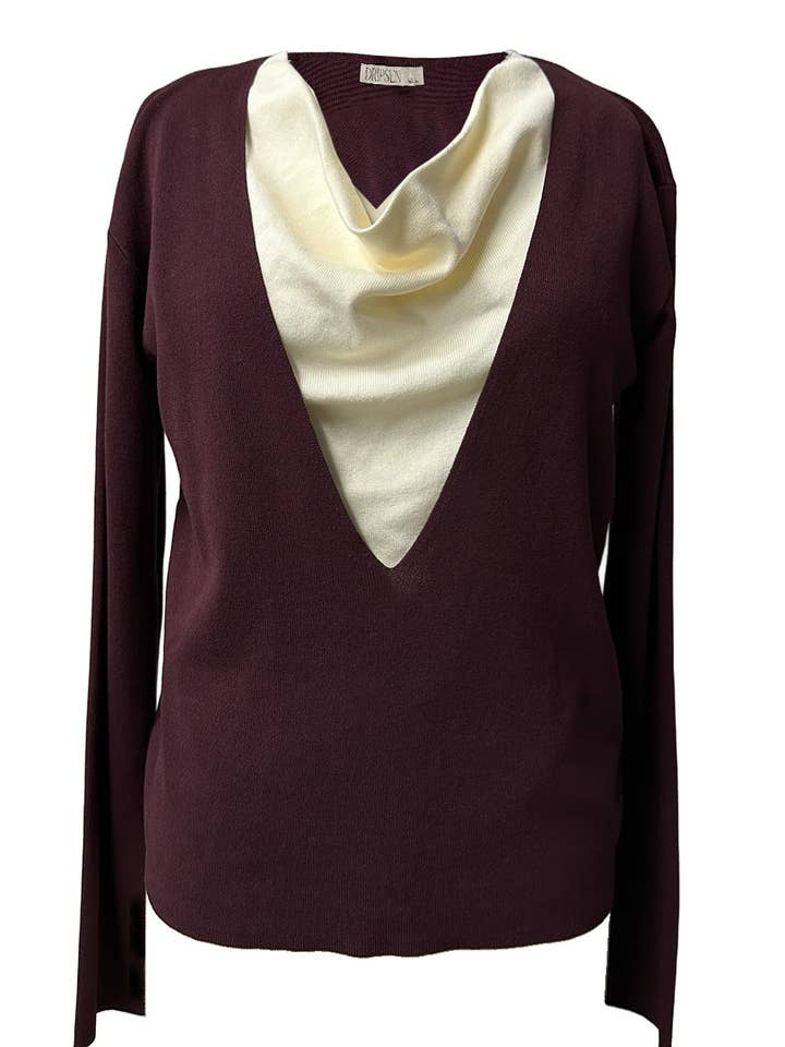 RW1134_Two-Tone Knit Top with Draped Contrast Detail for wholesale by DRIPSEN