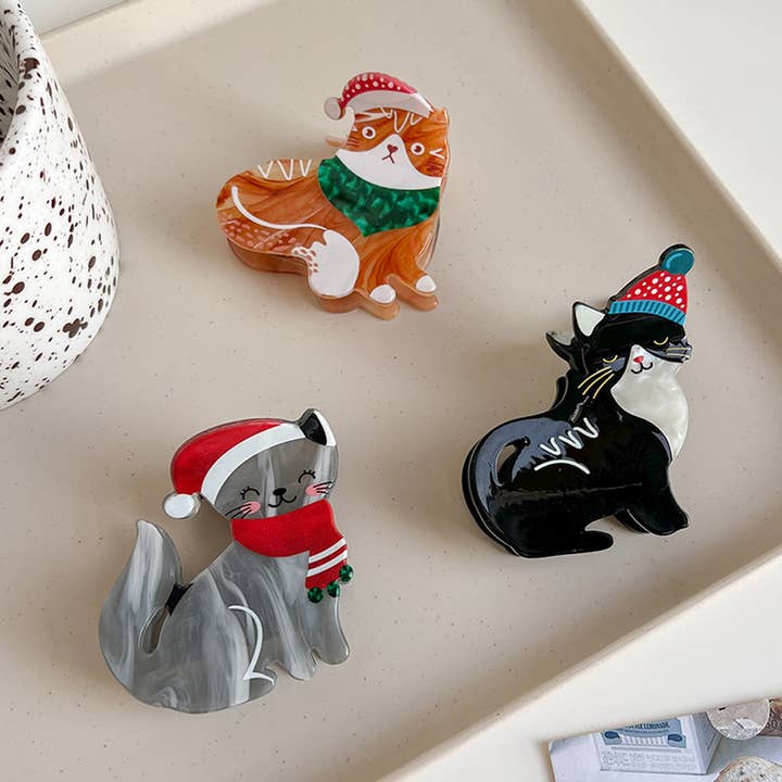 Cat Christmas Hat Hair Claw, Fun Animal Clip_CWAHA07288 for wholesale by ACCITY