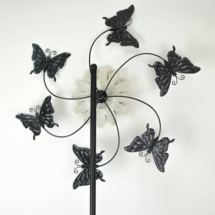 Zeckos – wholesale Garden/lawn stake – Butterfly and Flower Kinetic Metal Garden Stake 71 Inches