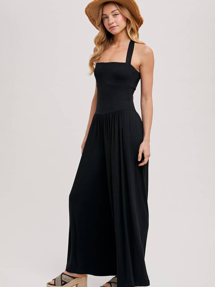 Bluivy – wholesale Jumpsuit – Women's – HALTER TIE-BACK CLOSURE SQUARE NECK WIDE LEG JUMPSUIT3