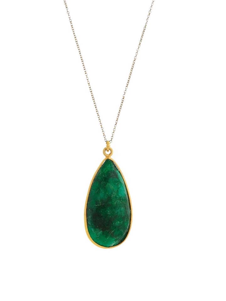 18K Gold Emerald Pear Drop Pendant Necklace for wholesale by Stephen Oliver