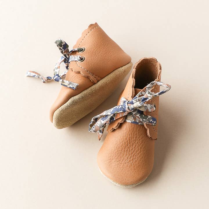 Sun & Lace - Wholesale Booties - Baby - Baby Girl Scalloped Leather boots in Caramel | Baby Girl Shoes1