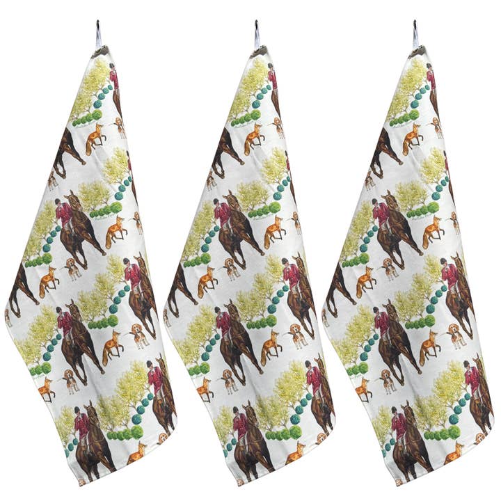 Tea Towel - The Hunt in Woods on Linen Cotton for wholesale by Goose and Willow