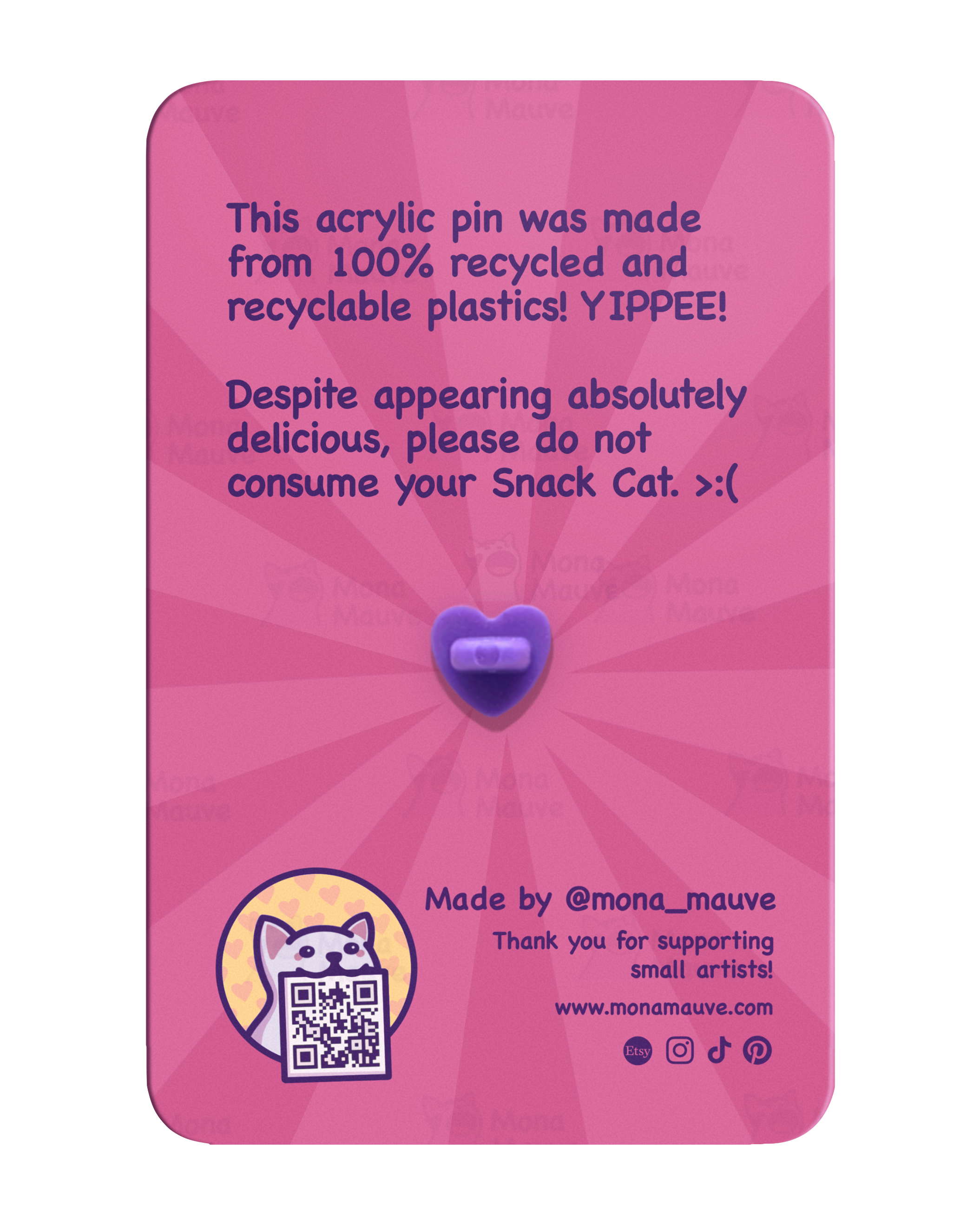 Mona Mauve • Silly Art! – wholesale Lapel pin/button – Cupcake Cat Pin | Snack Cats Collection | 40mm Acrylic Badge1